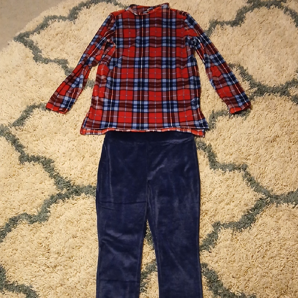 Small Lands' End Velvet Plaid Tunic Top And Velvet Leggings